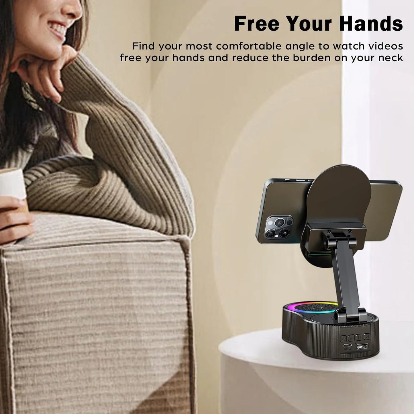 AuraAmp – Smart RGB Bluetooth Speaker and Phone Stand