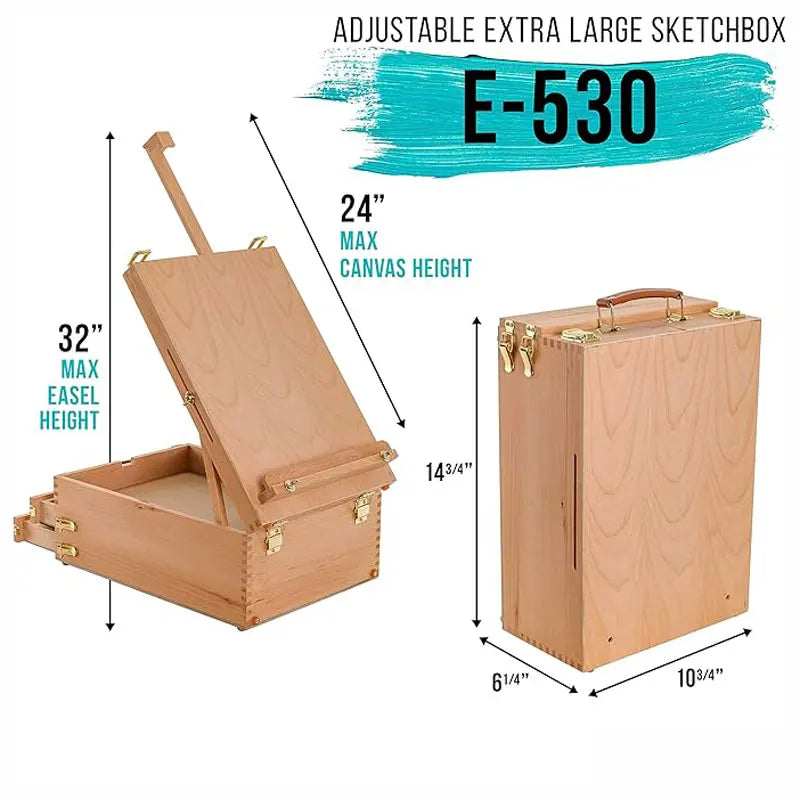 CanvasMaster – Extra Large 2-Drawer Adjustable Wooden Sketchbox Easel