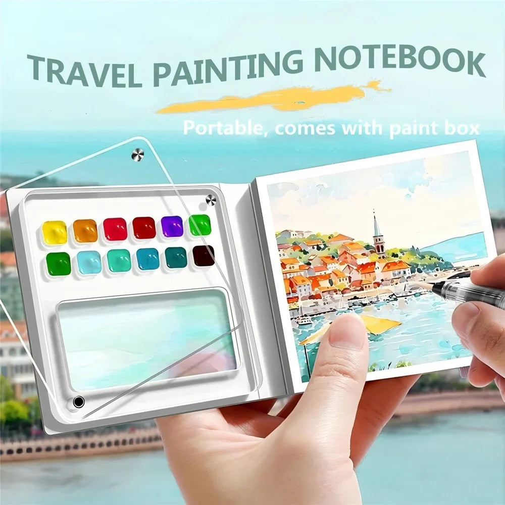 AquaNote – Portable Mini Watercolor Sketchbook with Paint Tray