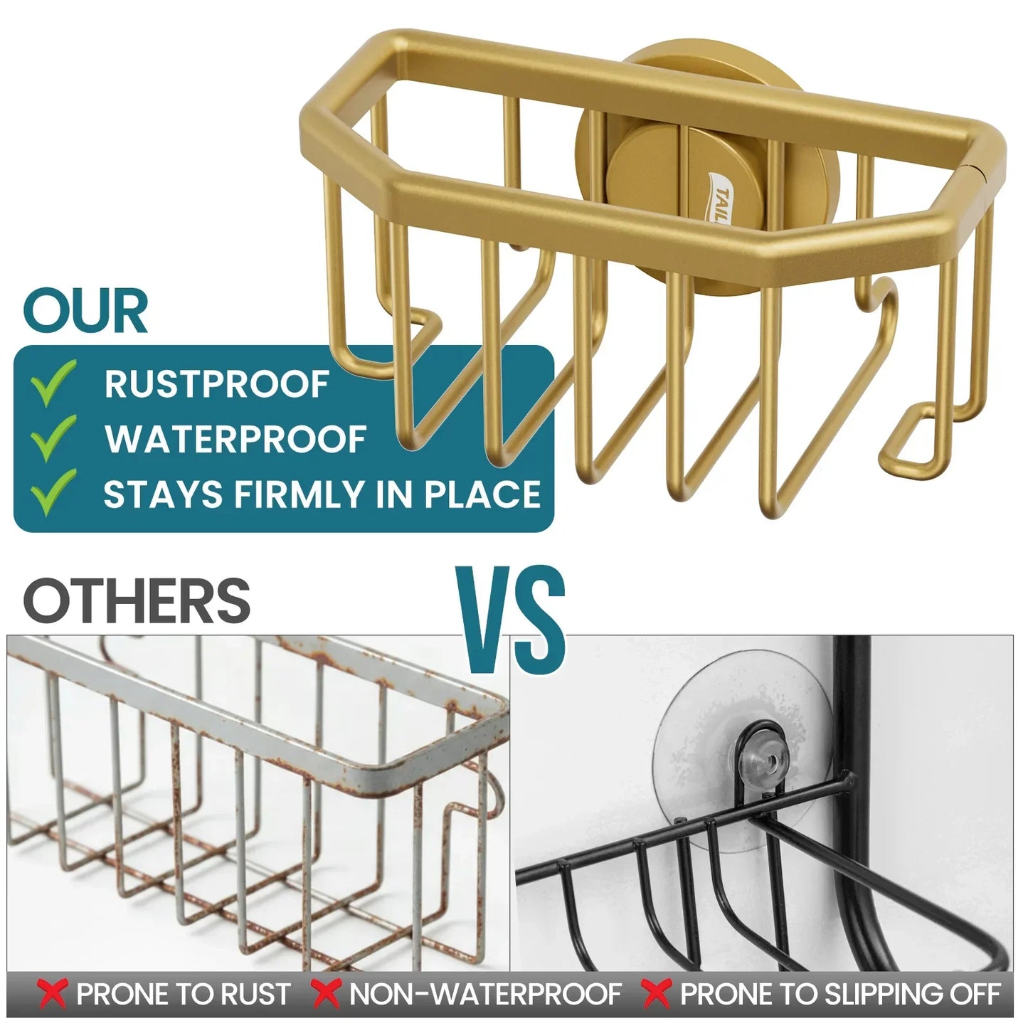 SinkAura – Gold Aluminum Suction Sponge Holder