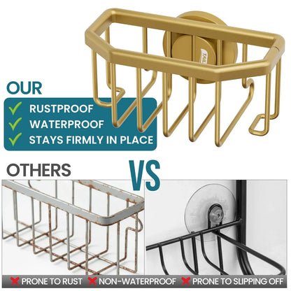 SinkAura – Gold Aluminum Suction Sponge Holder