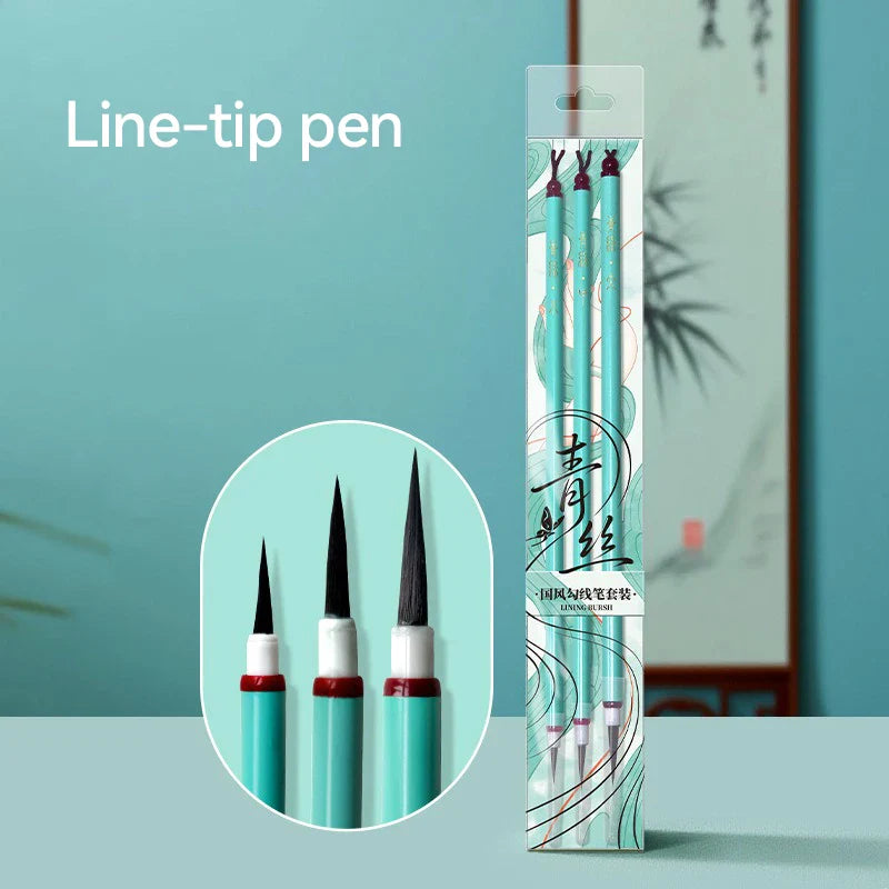 LineHeron – 3-Piece Hook Line Calligraphy & Watercolor Brush Set