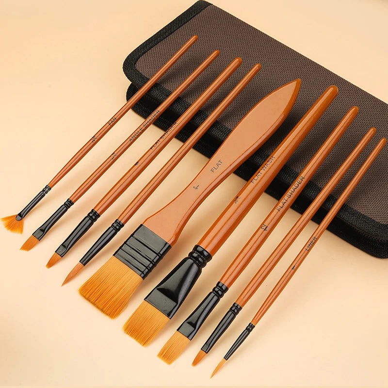 StrokeNest – 10pcs Wooden Handle Paint Brush Set