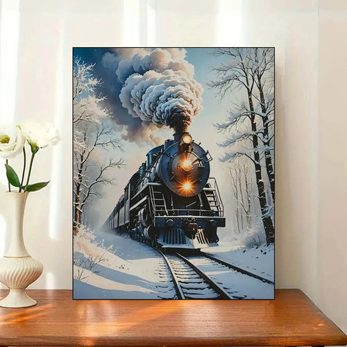 SnowLocomotive – Vintage Steam Train Paint by Number Kit