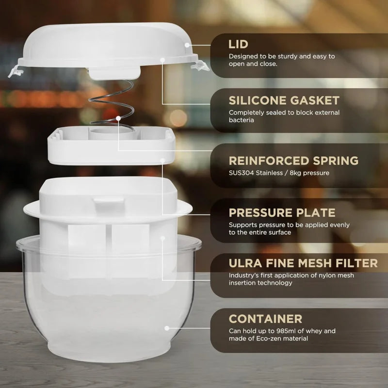 Yogressa – Yogurt Maker with Fine Mesh Strainer & Pressure Plate