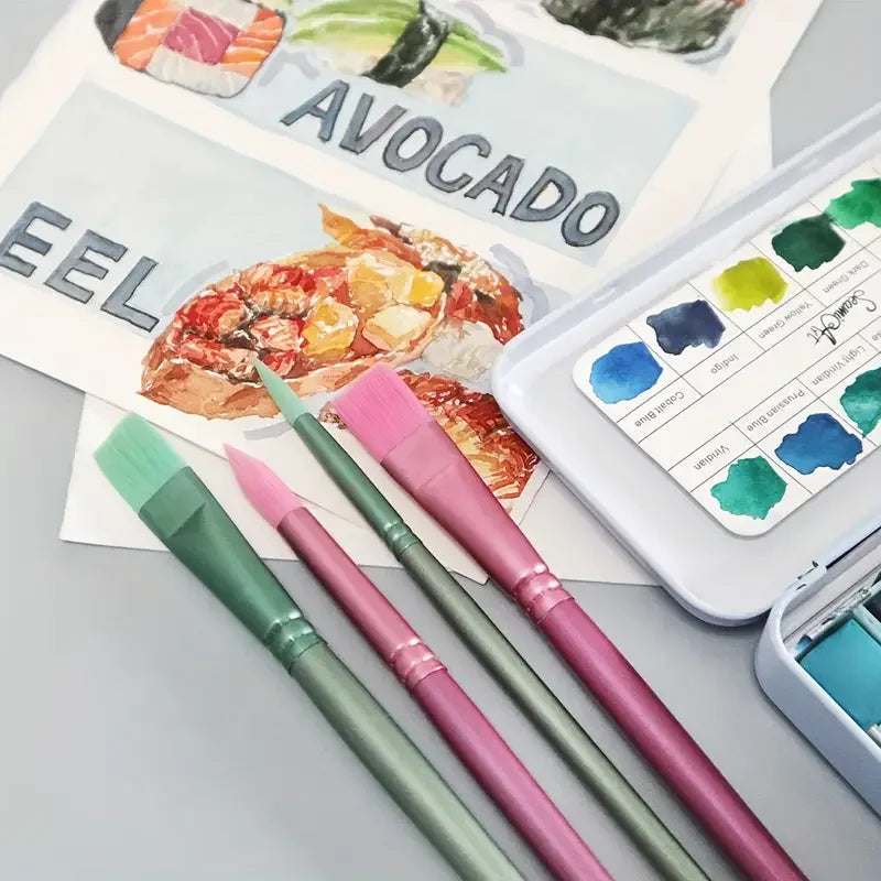 AquaLure – 4 Piece Sharp and Flat Watercolor Brush Set