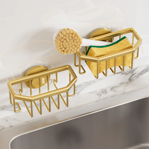 SinkAura – Gold Aluminum Suction Sponge Holder