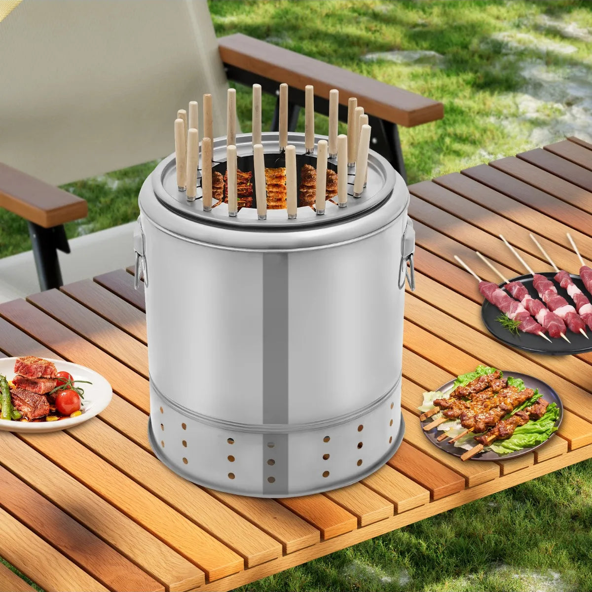 SmokeFree – Barrel Charcoal Grill with Skewers
