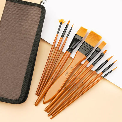 StrokeNest – 10pcs Wooden Handle Paint Brush Set