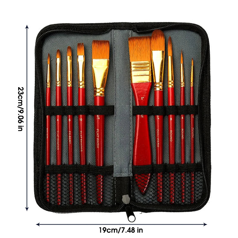 StrokeNest – 10pcs Wooden Handle Paint Brush Set