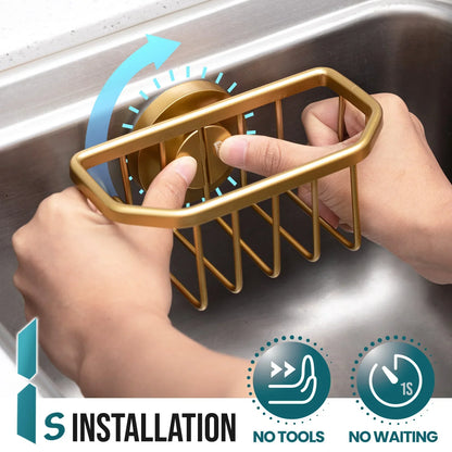 SinkAura – Gold Aluminum Suction Sponge Holder