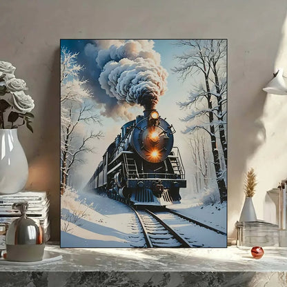 SnowLocomotive – Vintage Steam Train Paint by Number Kit