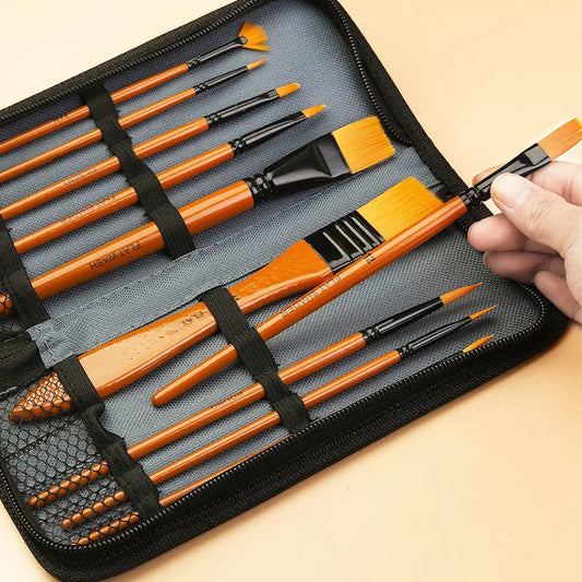 StrokeNest – 10pcs Wooden Handle Paint Brush Set