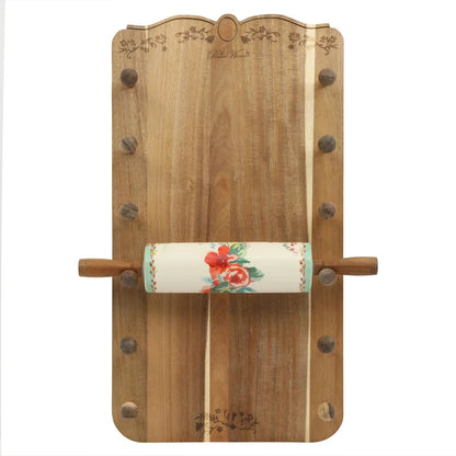 FloraRoll – Ceramic Rolling Pin & Acacia Wood Holder Set