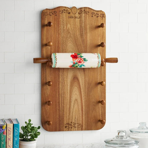 FloraRoll – Ceramic Rolling Pin & Acacia Wood Holder Set