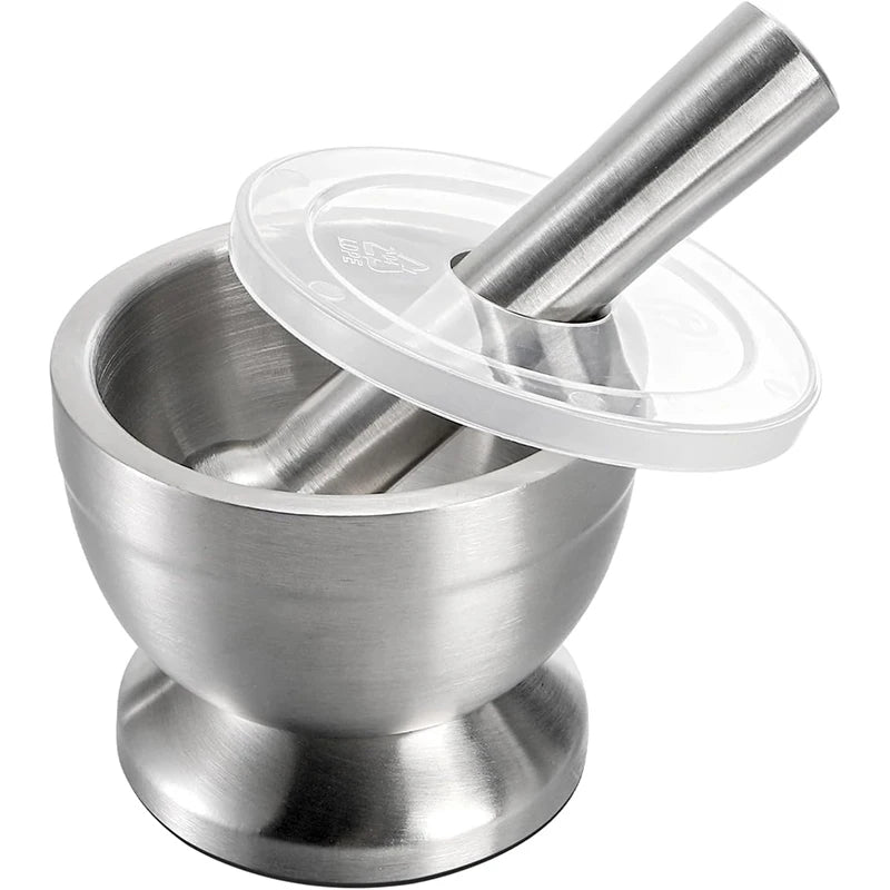 GrindVaulta – Stainless Steel Mortar & Pestle Set with Lid
